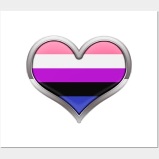 Large Gender Fluid Pride Flag Colored Heart with Chrome Frame Posters and Art